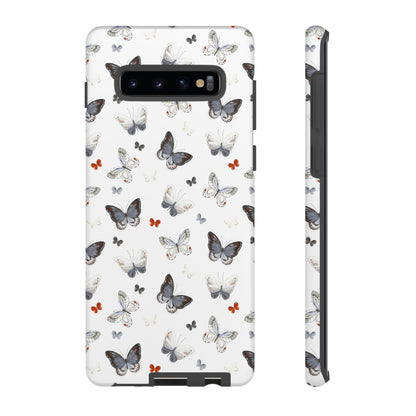 Funda para Samsung con diseño de mariposas: elegante funda protectora monocromática con detalles en rojo