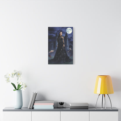 Gothic Moonlit Woman Matte Canvas Print — Dark Castle Wall Art