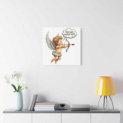 Funny Cupid Canvas Wall Art – 'There Goes Another Idiot!' Stretched Matte Canvas