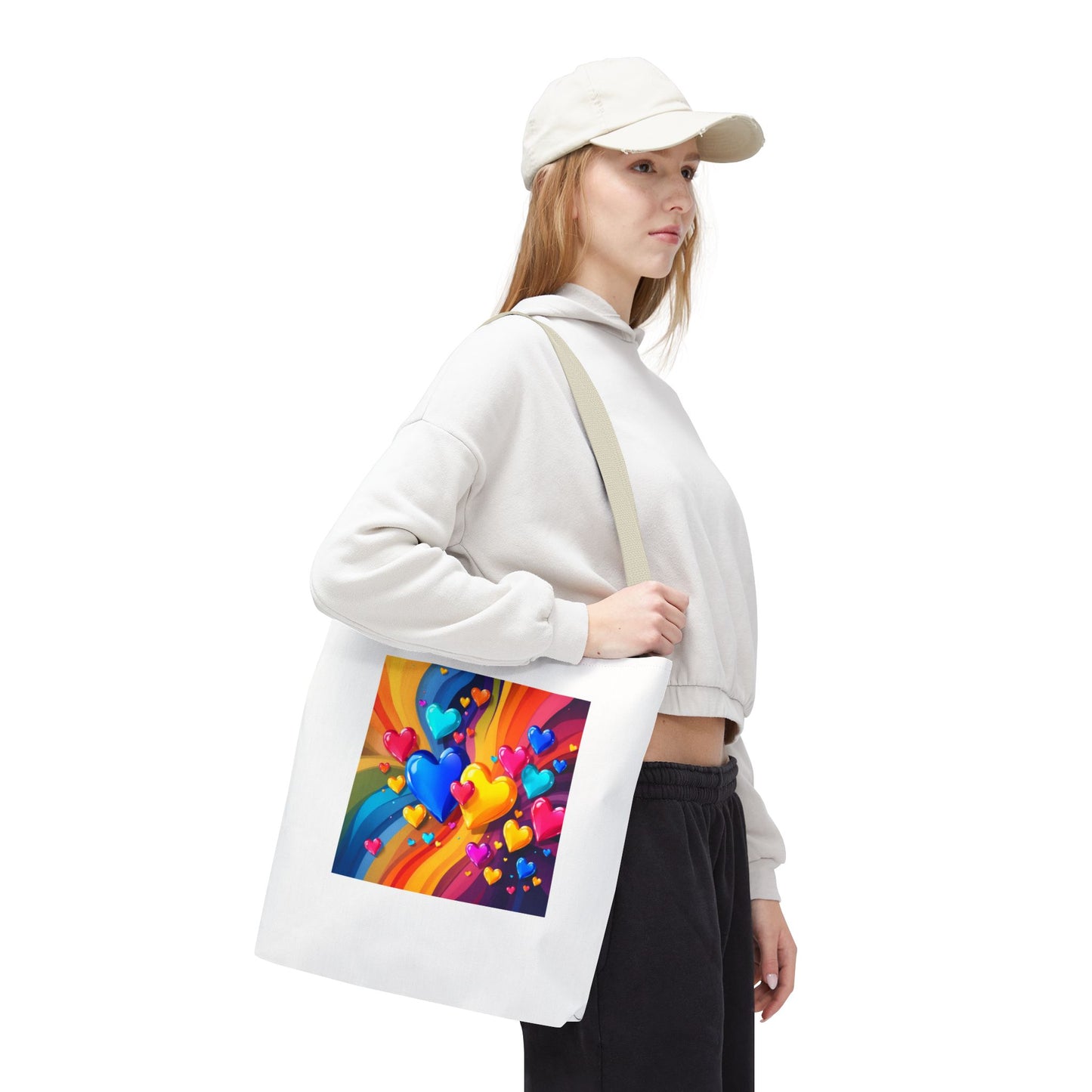 Colorful Heart Burst Tote Bag — Rainbow Love All-Over Print