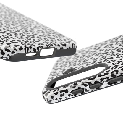 Samsung Leopard Print Tough Phone Case – Black & White Animal Pattern Protective Cover