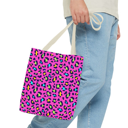 Pink Neon Leopard Print Tote Bag — Bold Animal Print Shopper