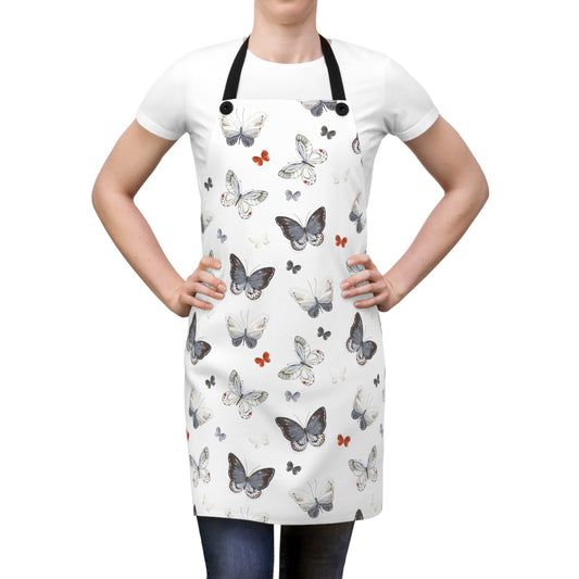 Butterfly Print Apron — Delicate Grey & Orange Butterflies, Lightweight Kitchen Apron