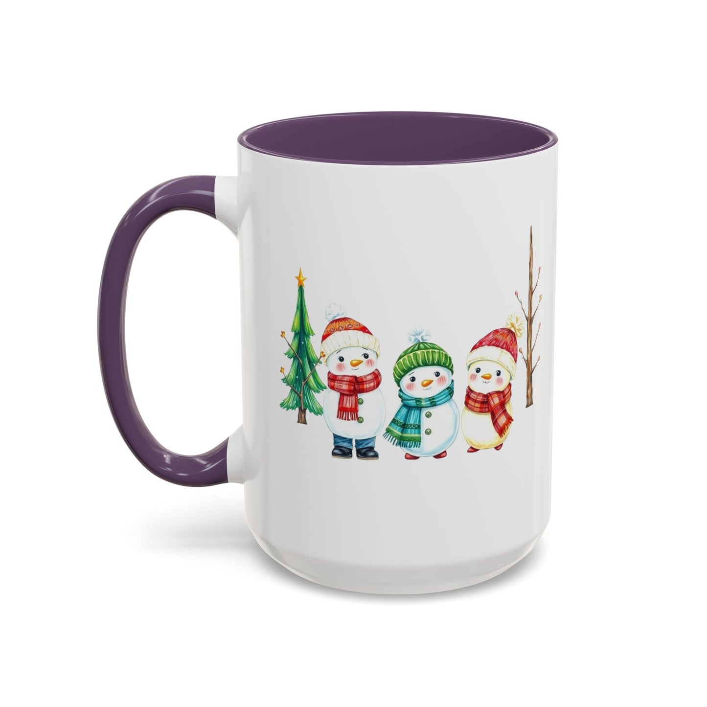 Christmas Snowman Mug — Cute Holiday Coffee Cup with Festive Tree & Snowmen (11/15oz)
