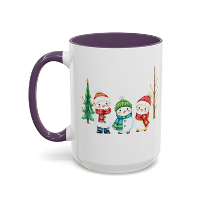 Christmas Snowman Mug — Cute Holiday Coffee Cup with Festive Tree & Snowmen (11/15oz)