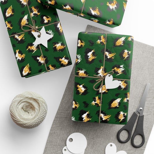 Green Leopard Print Wrapping Paper Roll – Luxe Animal Print Gift Wrap for Birthdays & Holidays