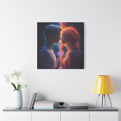 Yin Yang Lovers Matte Canvas Art — Romantic Blue & Orange Couple Wall Decor