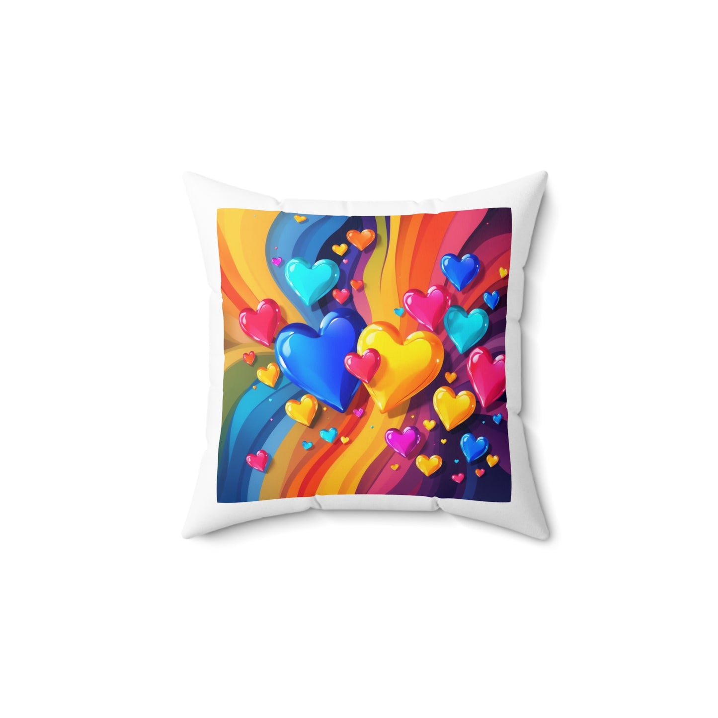Colorful Heart Pattern Pillow – Vibrant Rainbow Love Decorative Cushion