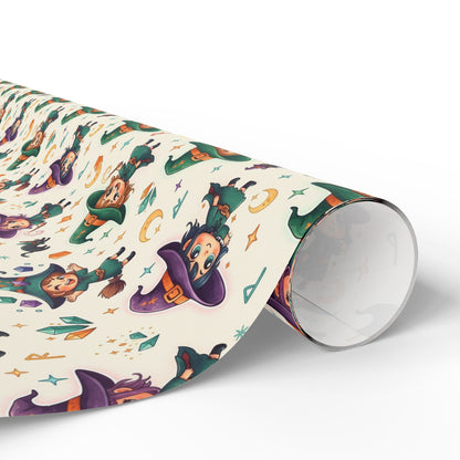 Papel para envolver regalos: bonito papel con estampado de brujas de Halloween para niños y regalos de fiesta.