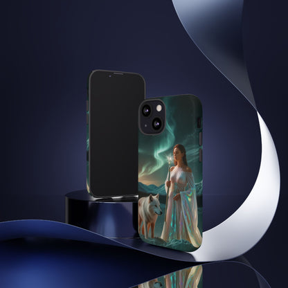iPhone Mystic Guardian Phone Case — Aurora Wolf Woman Protective Cover