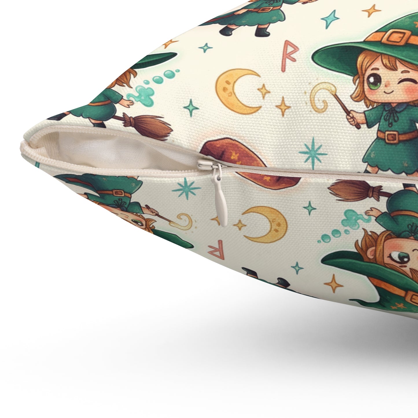 Cute Witch Pattern Decorative Throw Pillow – Halloween Kids Room Accent