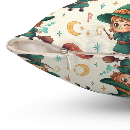 Cute Witch Pattern Decorative Throw Pillow – Halloween Kids Room Accent