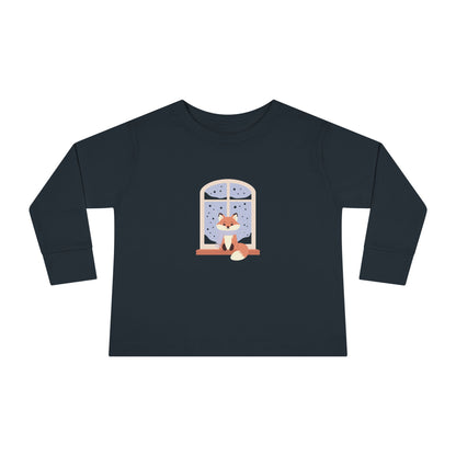 Toddler Long Sleeve Tee — Cozy Fox by Window Winter Sleepy Nursery Shirt