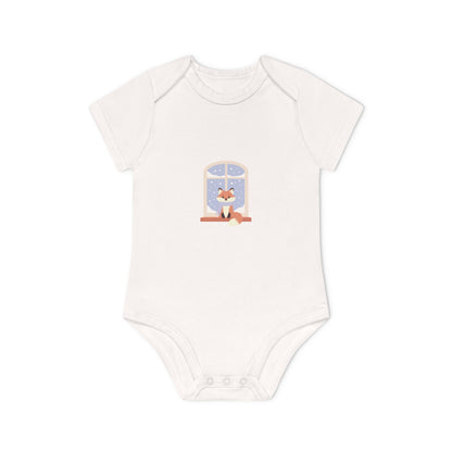 Baby Bodysuit — Cozy Fox by the Window Organic Short Sleeve Baby Onesie
