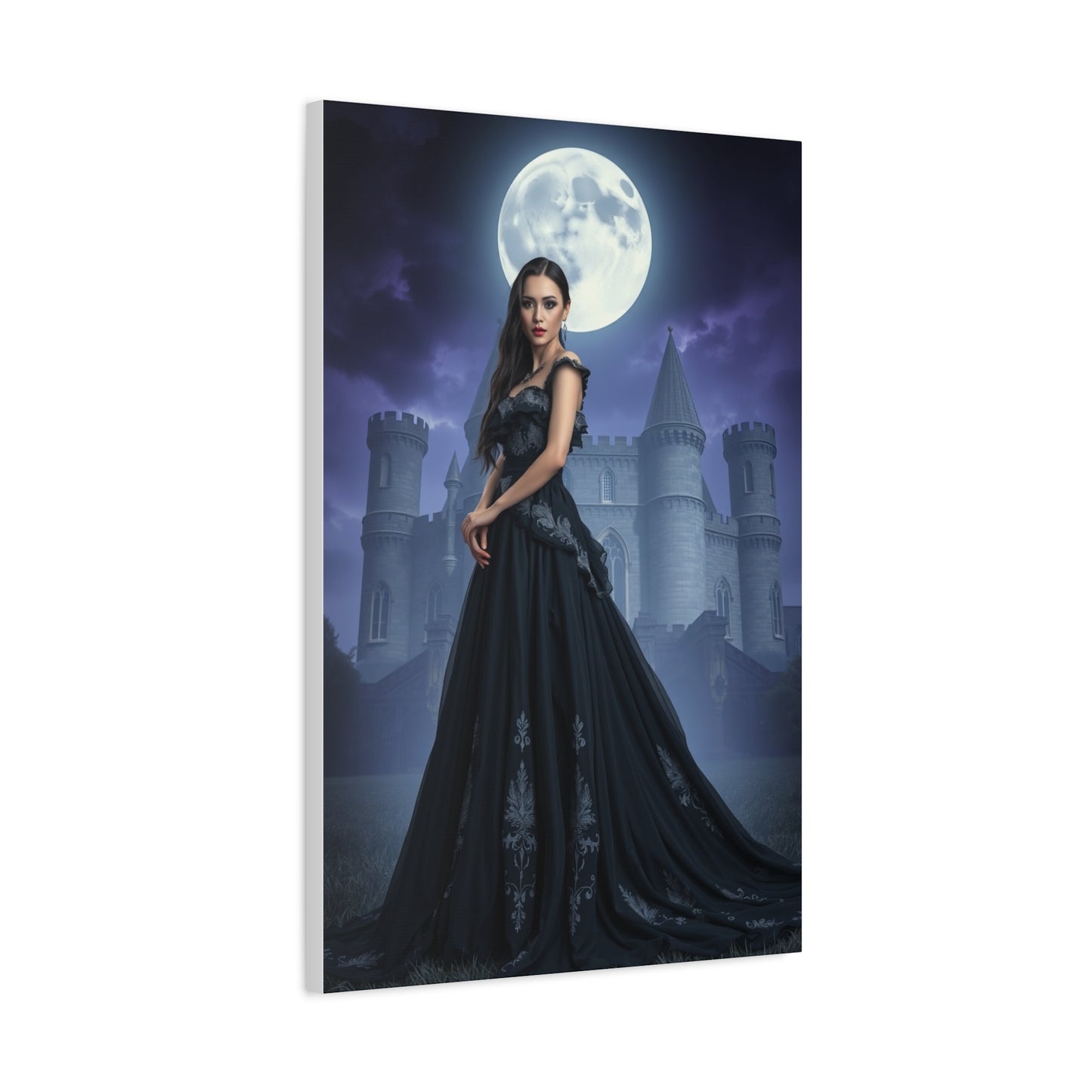 Gothic Moonlight Canvas Print — Elegant Dark Castle Portrait