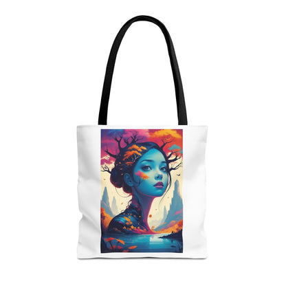 Artistic Blue Forest Maiden Tote Bag - Surreal Portrait All-Over Print