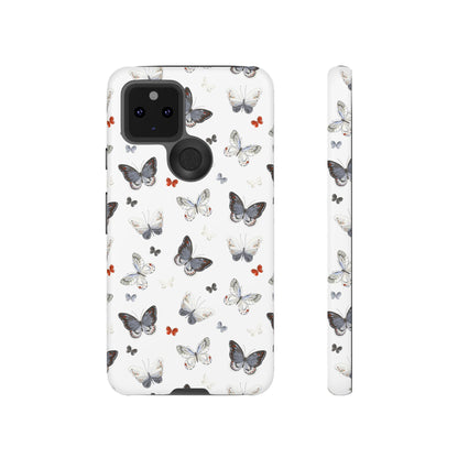 Google Butterfly Pattern Tough Phone Case — White Floral Protective Cover