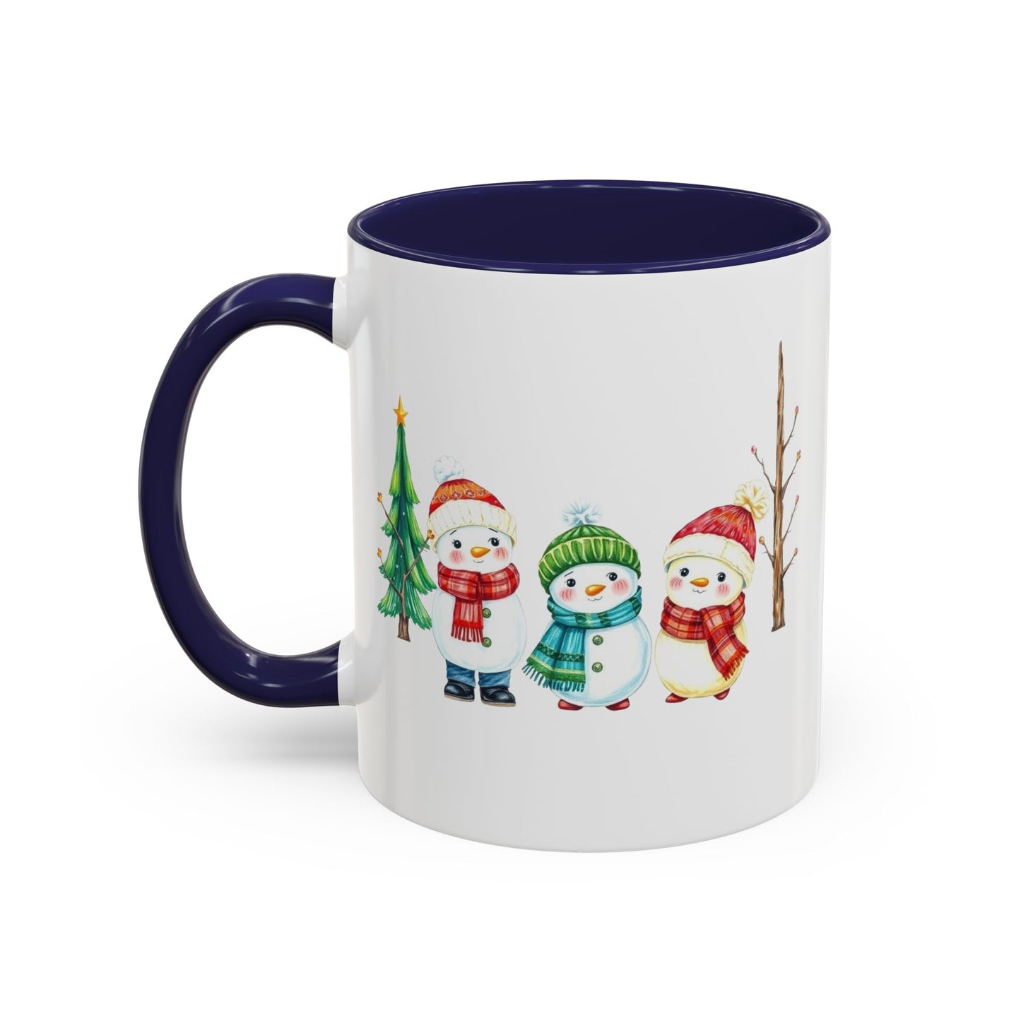 Christmas Snowman Mug — Cute Holiday Coffee Cup with Festive Tree & Snowmen (11/15oz)