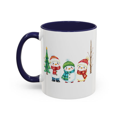 Christmas Snowman Mug — Cute Holiday Coffee Cup with Festive Tree & Snowmen (11/15oz)