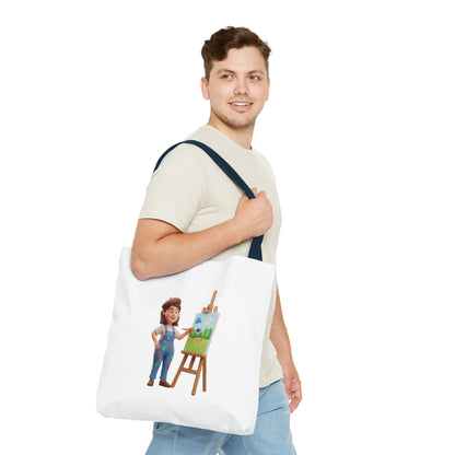 Artist Tote Bag — Painter with Easel Illustrated AOP Tote