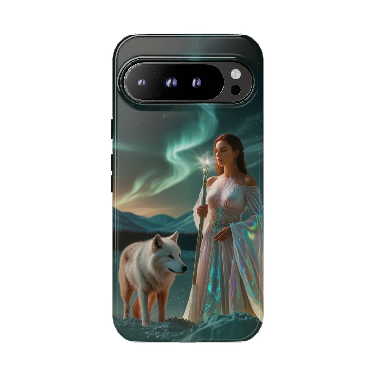 Funda para teléfono Google Aurora Guardian: armadura de fantasía de mujer y lobo