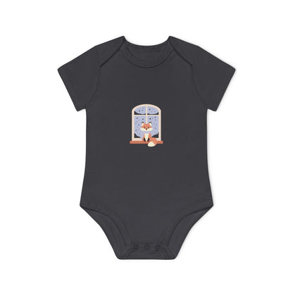 Baby Bodysuit — Cozy Fox by the Window Organic Short Sleeve Baby Onesie