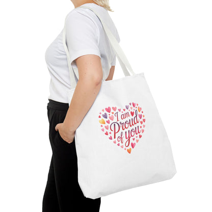 Tote Bag — "I Am Proud of You" Heart Print Tote | Encouragement Gift for Loved Ones