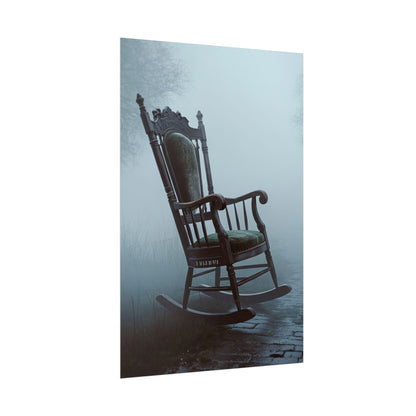 Vintage-Schaukelstuhl-Poster – Stimmungsvolles, nebliges Cottage-Wandbild (gerolltes Poster)