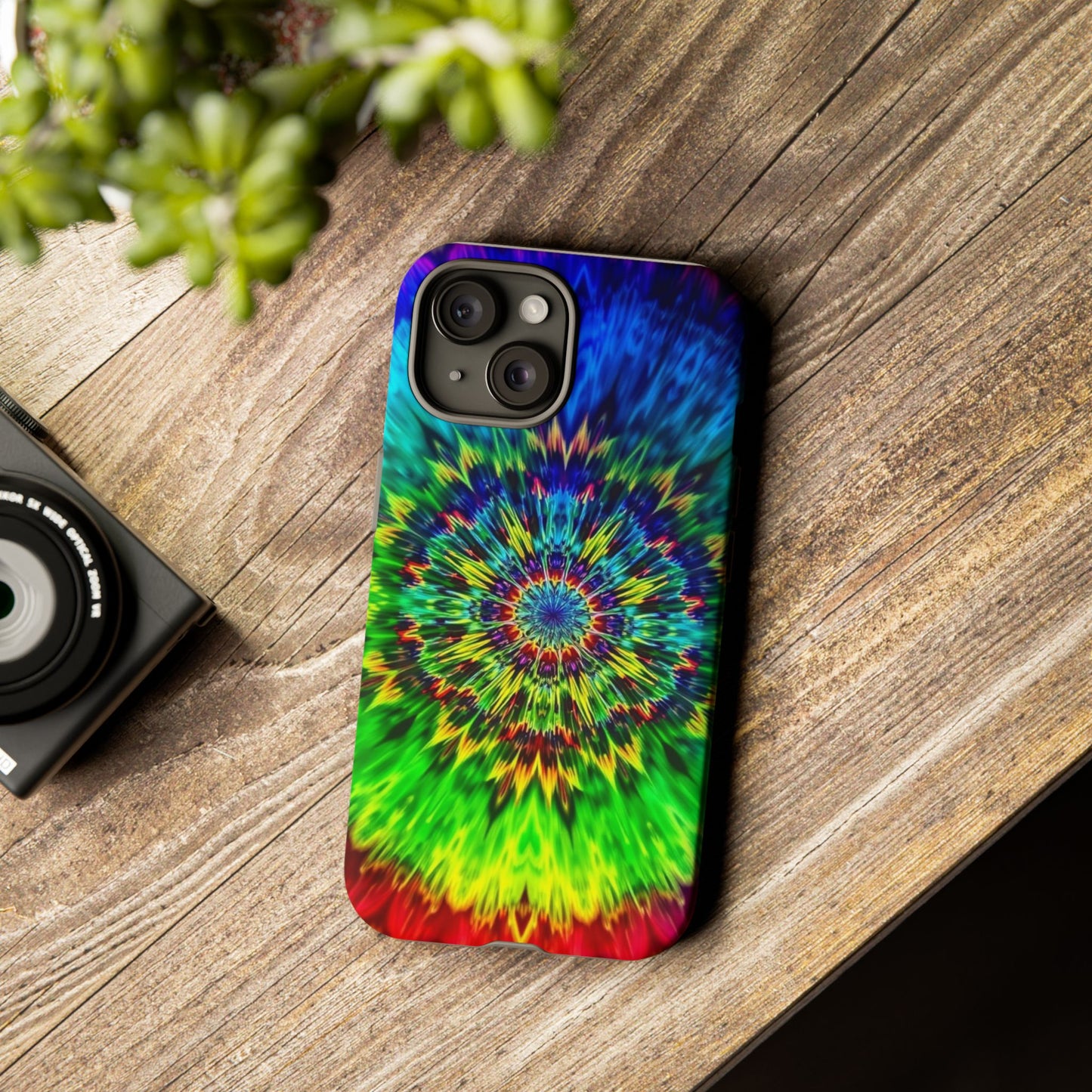 Funda resistente para teléfono con diseño de mandala psicodélico: protección vibrante con efecto tie-dye