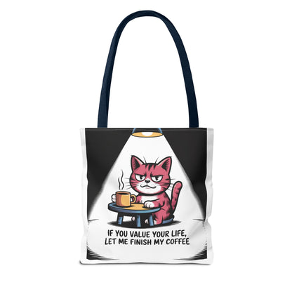 Coffee Lover's Cat Tote Bag, Funny Cat Art, Pet Owner Gift, Coffee Addict Bag, Quirky Tote for Cat Lovers, Cute Cat Tote
