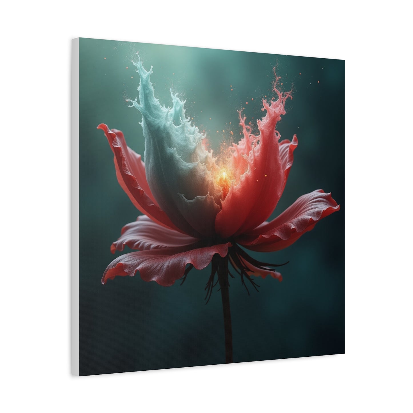 Surreal Bloom Canvas Art — Fiery Red & Teal Flower Matte Stretched Print