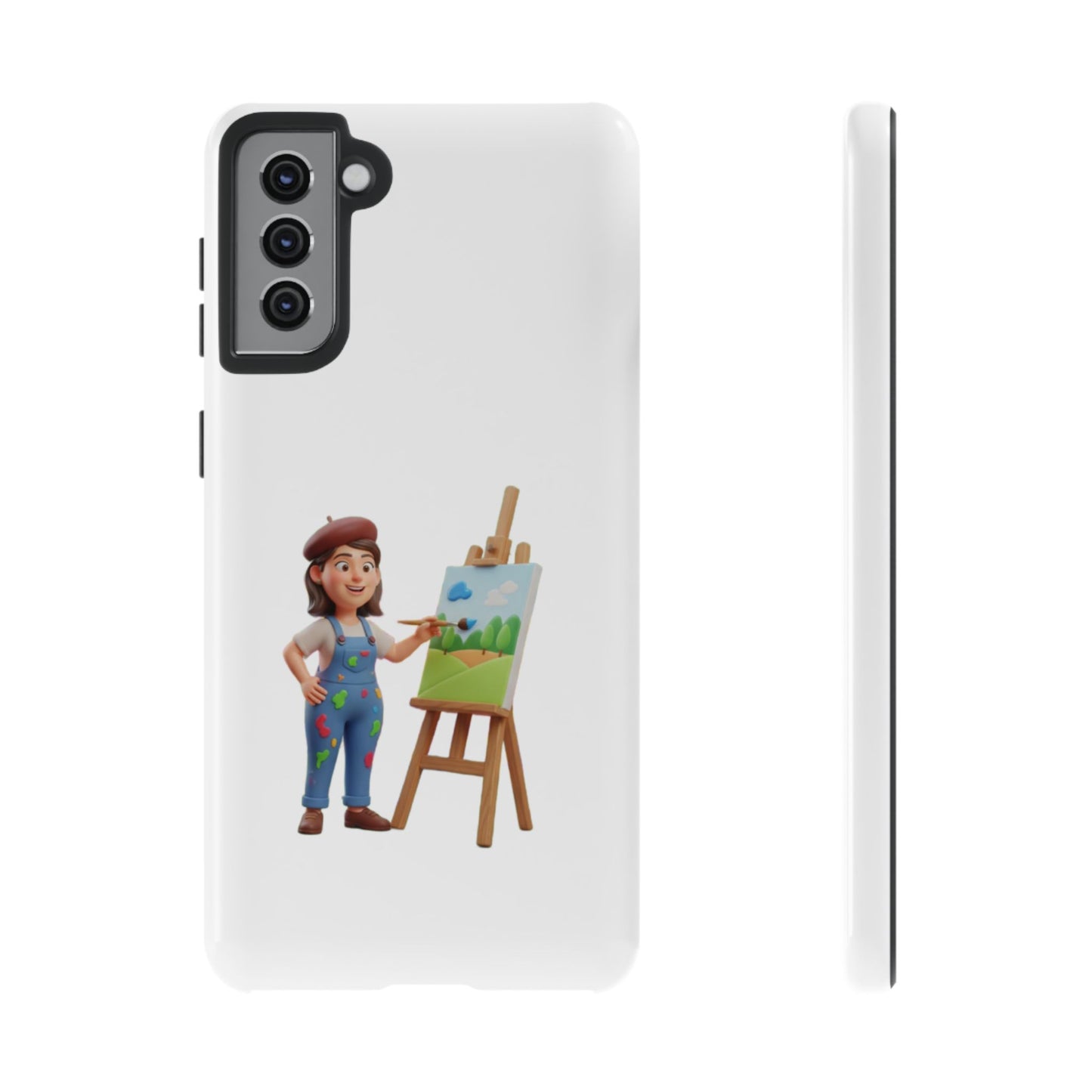 Samsung Handyhülle mit Künstlermotiv – Schutzhülle mit niedlicher Illustration einer Malerin