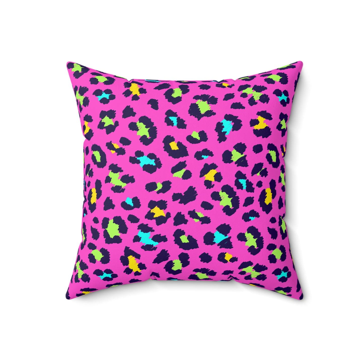 Pink Neon Leopard Print Square Pillow – Bright Animal Print Decorative Cushion