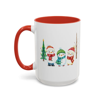 Christmas Snowman Mug — Cute Holiday Coffee Cup with Festive Tree & Snowmen (11/15oz)