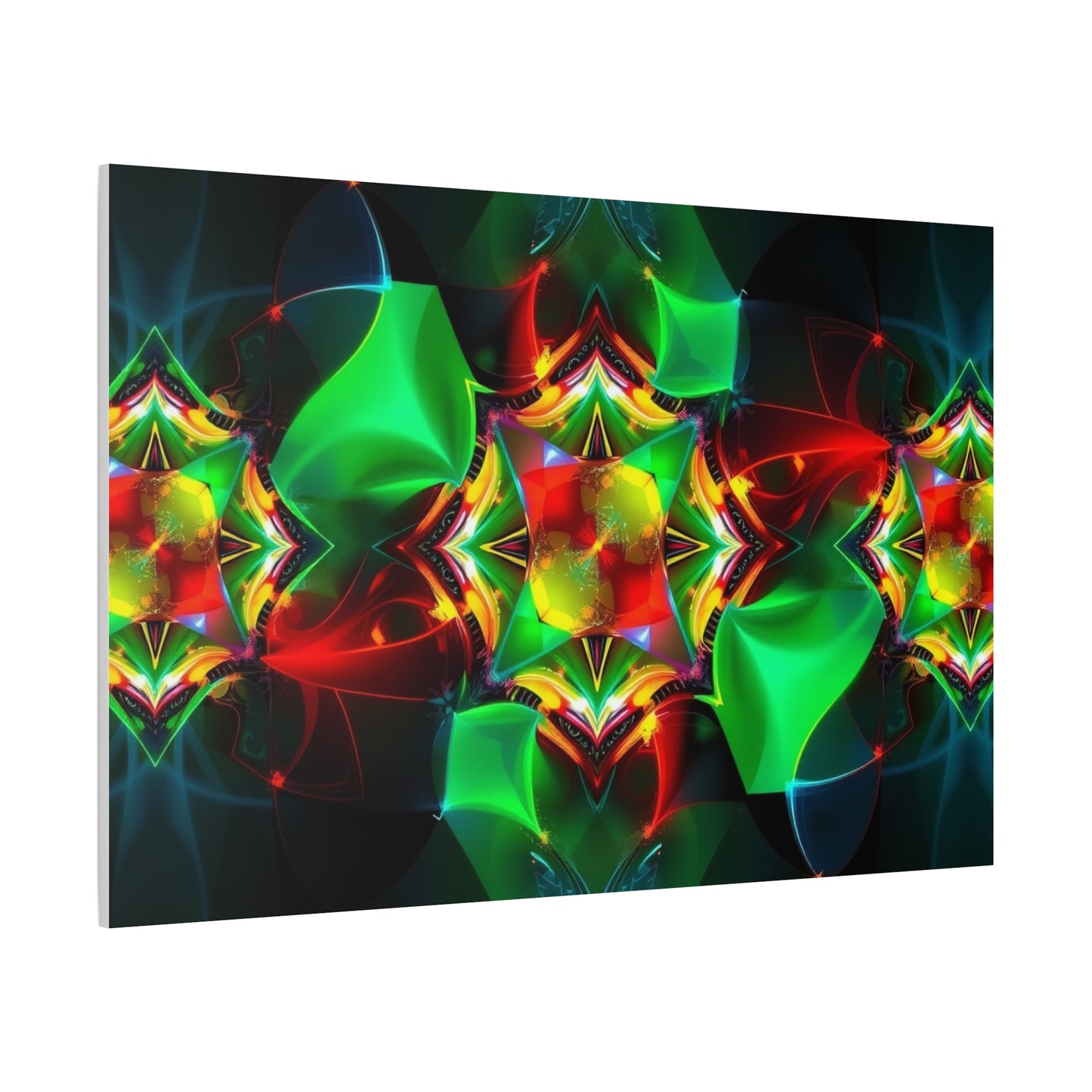 Kaleidoscope Abstract Matte Canvas Wall Art — Vibrant Green & Red Stretched Print