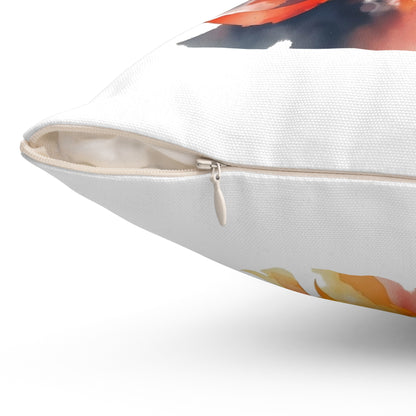 Phoenix Watercolor Throw Pillow — Vibrant Firebird Decorative Cushion