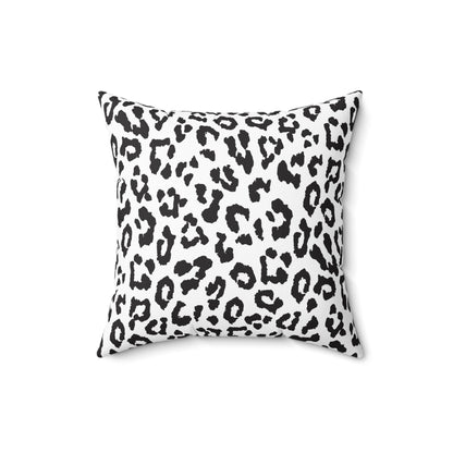Black & White Leopard Print Square Pillow — Animal Print Decorative Throw Pillow
