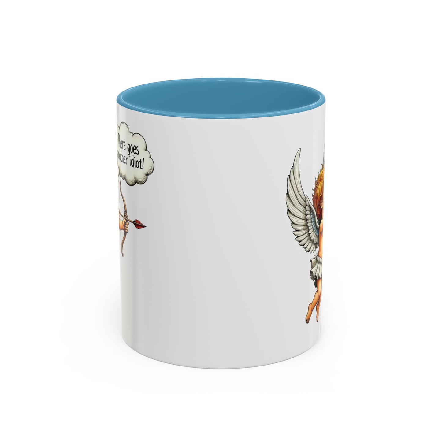 Cupid Coffee Mug — Vintage Cherub Saying "There goes another idiot!" Accent Mug