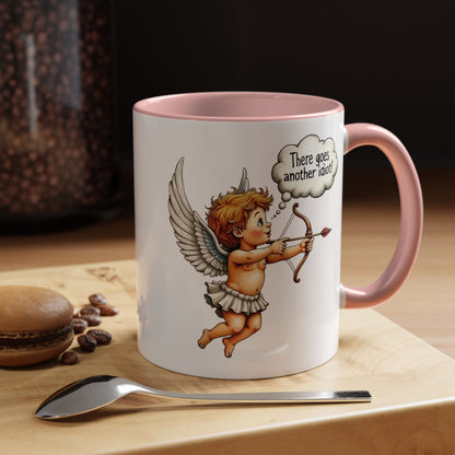 Cupid Coffee Mug — Vintage Cherub Saying "There goes another idiot!" Accent Mug