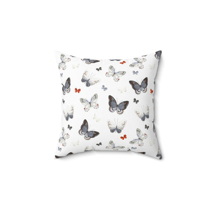 Butterfly Pattern Decorative Pillow — Neutral Gray & White Accent Throw