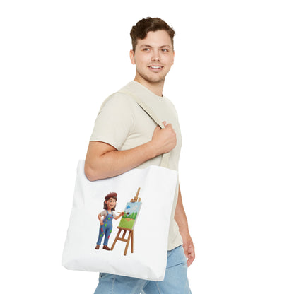 Artist Tote Bag — Painter with Easel Illustrated AOP Tote
