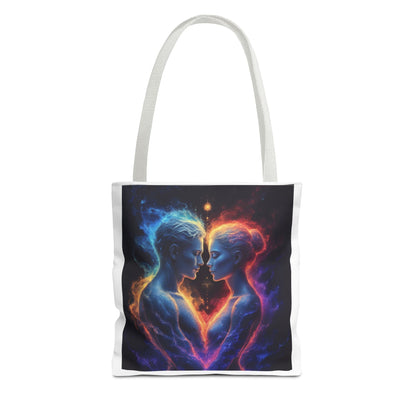 Cosmic Lovers Tote Bag — Neon Fire & Ice Couple Art AOP Tote