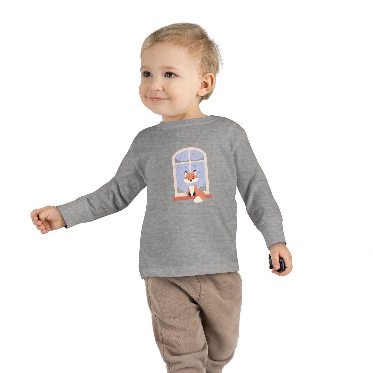 Toddler Long Sleeve Tee — Cozy Fox by Window Winter Sleepy Nursery Shirt