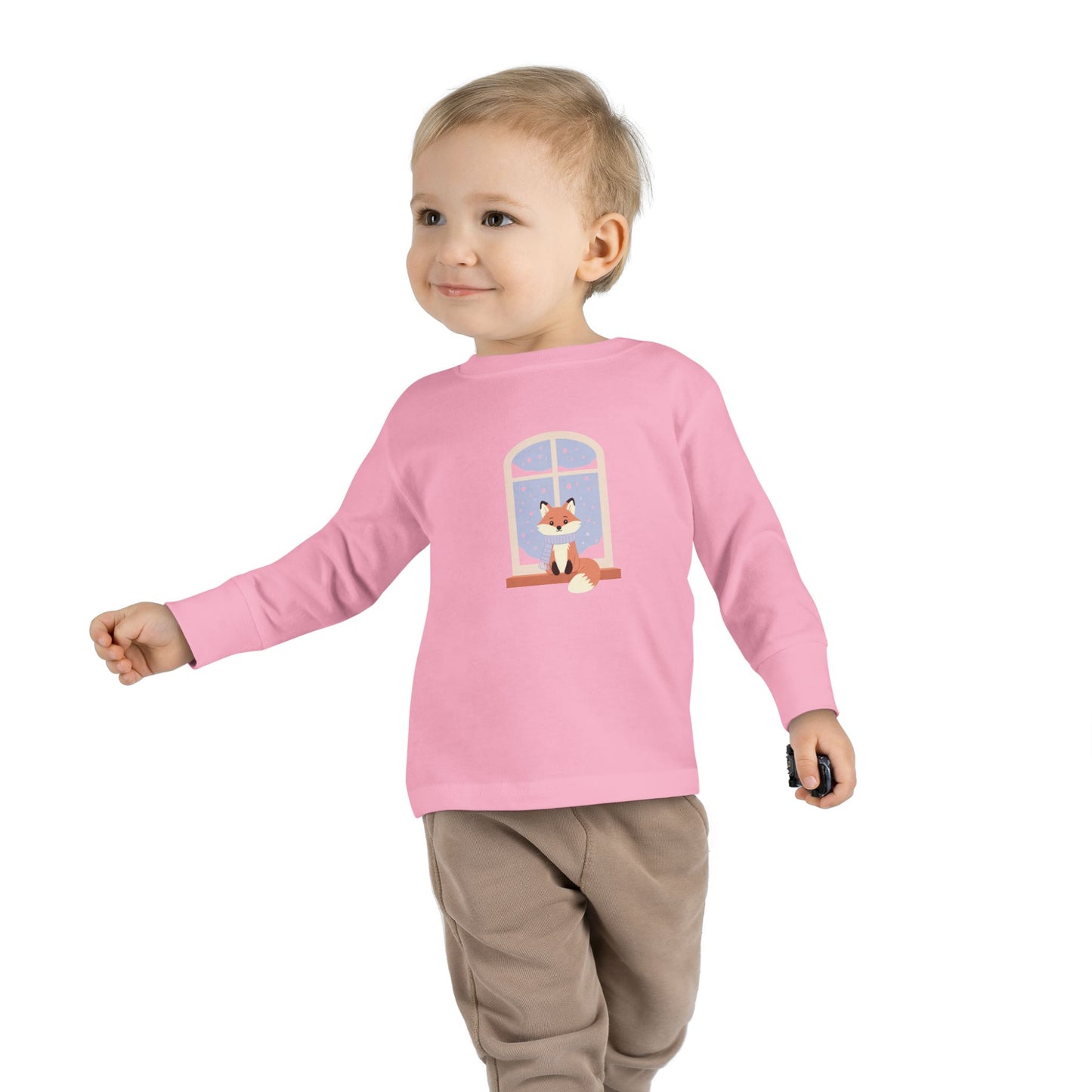 Toddler Long Sleeve Tee — Cozy Fox by Window Winter Sleepy Nursery Shirt