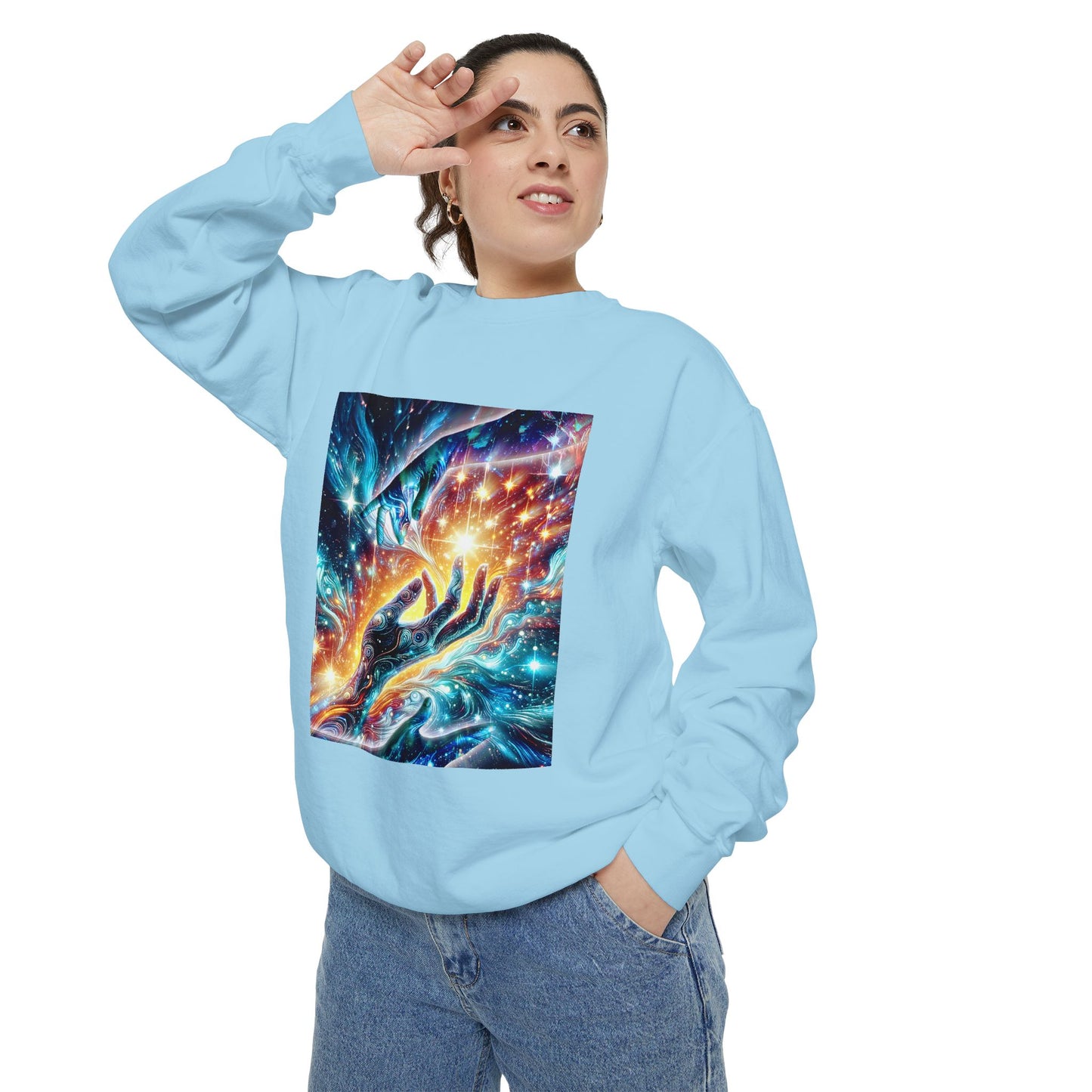 Galaxy Touch Sweatshirt — Cosmic Hands Astral Art Crewneck