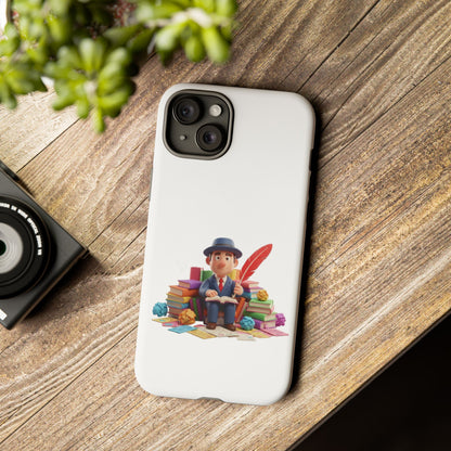 iPhone Phone Case — Cute Writer Sitting on Books with Feather Pen