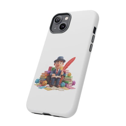 iPhone Phone Case — Cute Writer Sitting on Books with Feather Pen
