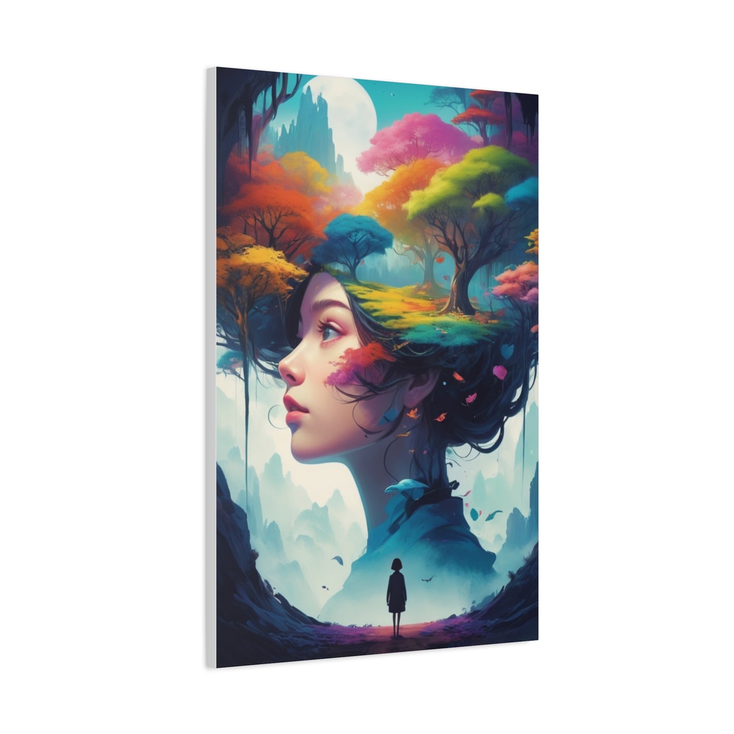 Surreal Forest Woman Matte Canvas Art — Dreamscape Profile Wall Decor