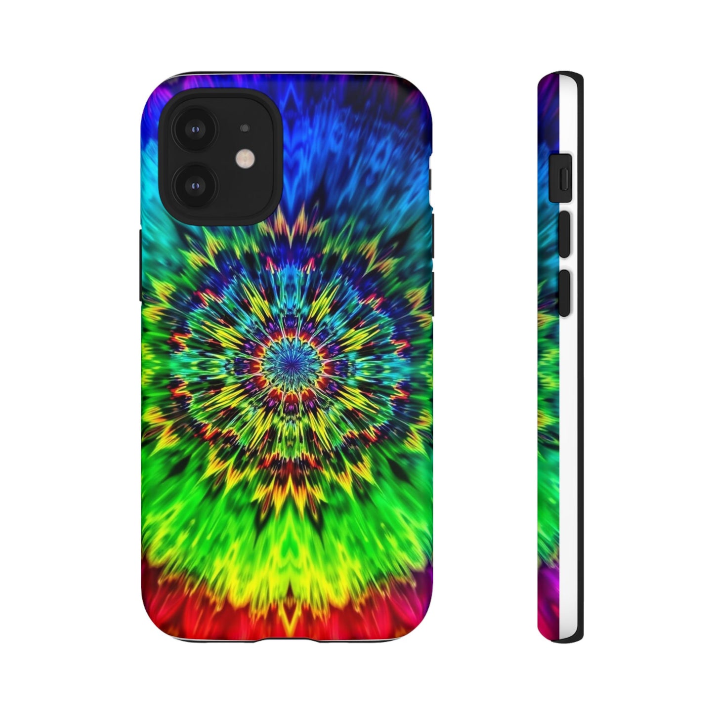 Funda resistente para teléfono con diseño de mandala psicodélico: protección vibrante con efecto tie-dye