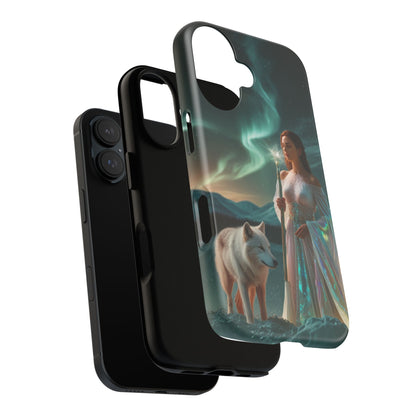 iPhone Mystic Guardian Phone Case — Aurora Wolf Woman Protective Cover